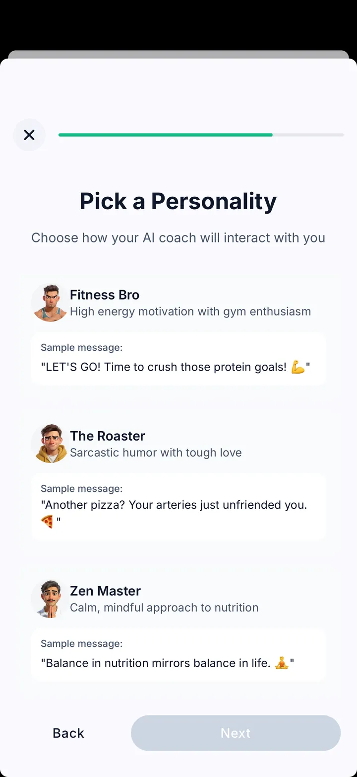 Kaloria – személyiség választása: Fitness Bro, The Roaster, Zen Master