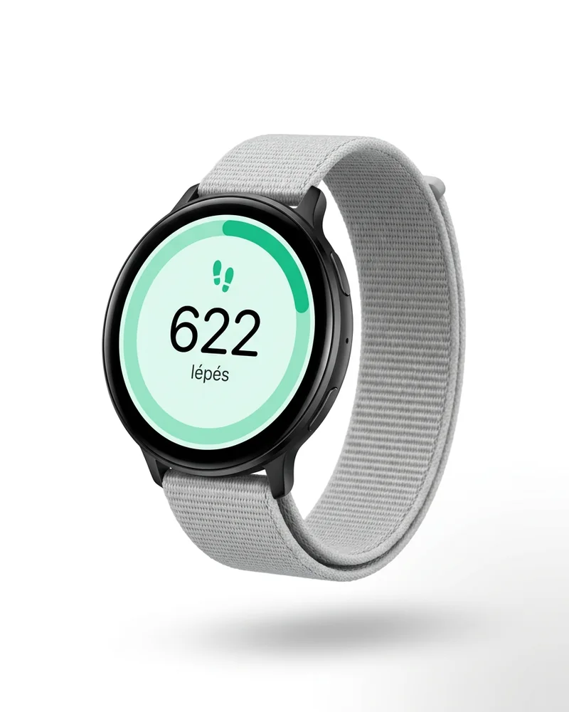 Kerek Wear OS okosóra lépésszámláló képernyővel: 622 lépés
